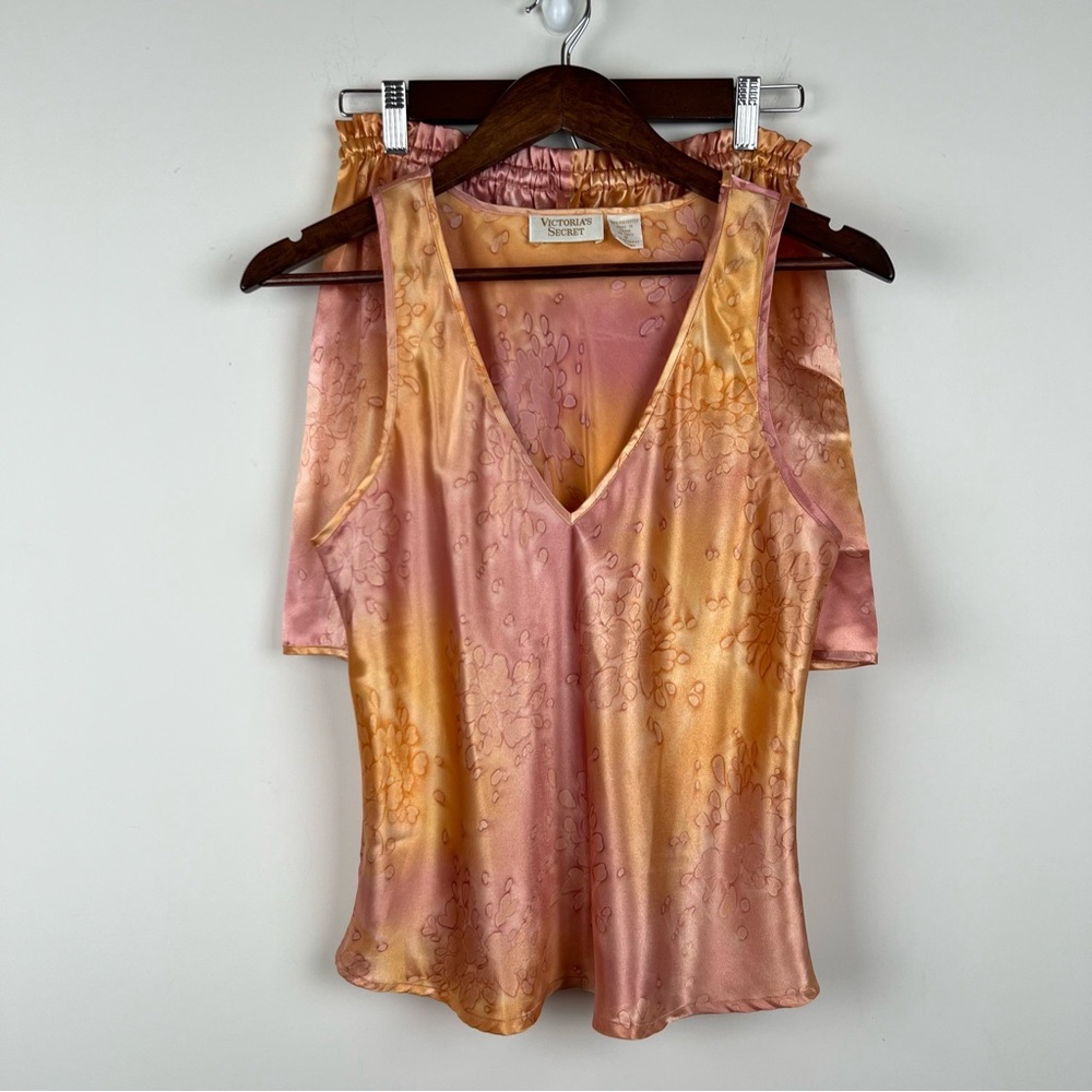VTG Victoria’s Secret Gold Label women S Pink/Peach Satin Sleep Set 90s